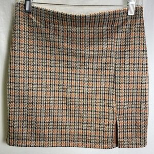 WINDSOR Plaid Mini Skirt Slit Women Med, USA Retro Preppy Pull On Pencil Busines